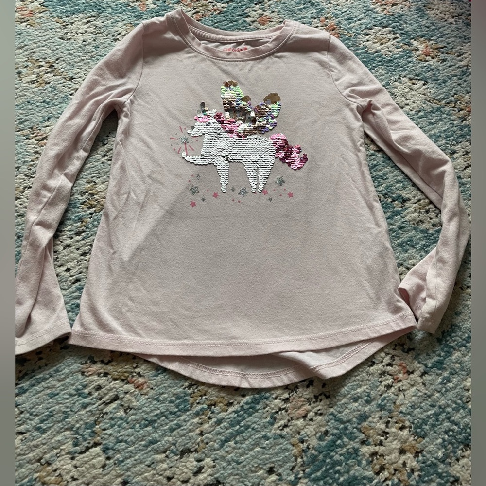 Cat & Jack Light Pink Unicorn Sequin Long Sleeve Tee